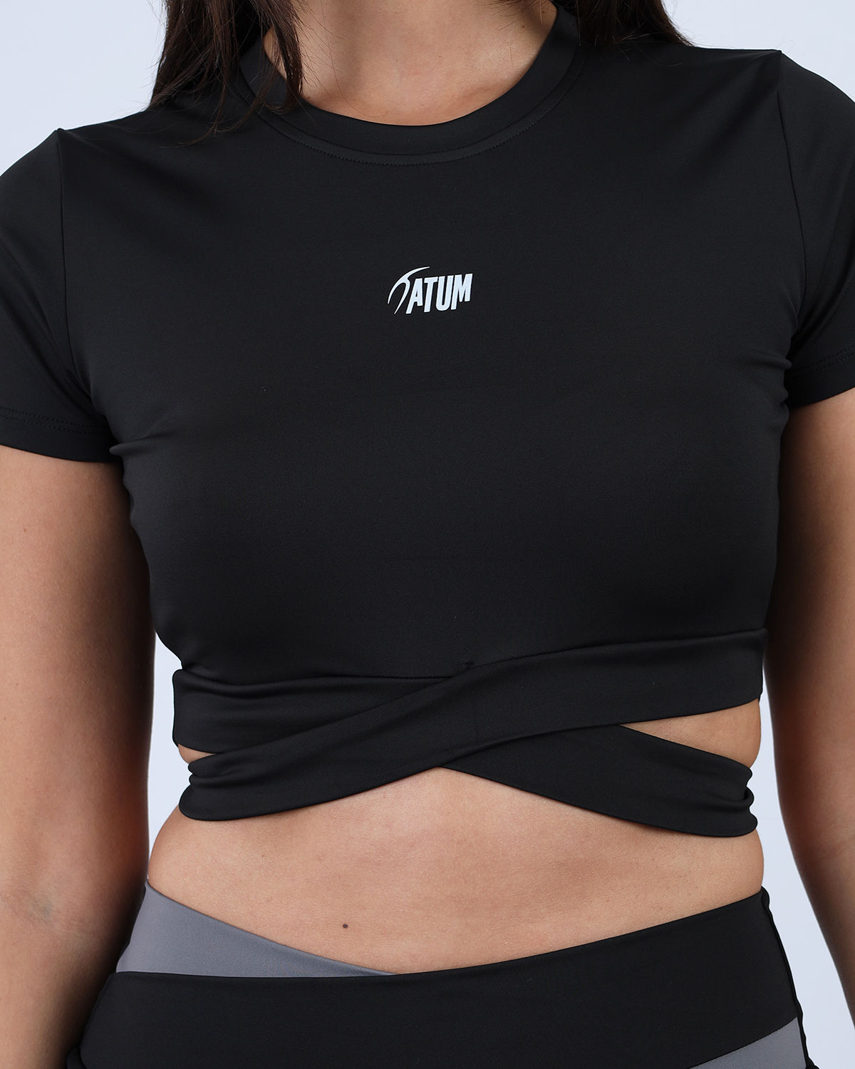 Twisted Short Sleeves Black Crop Top-Atum -18597313