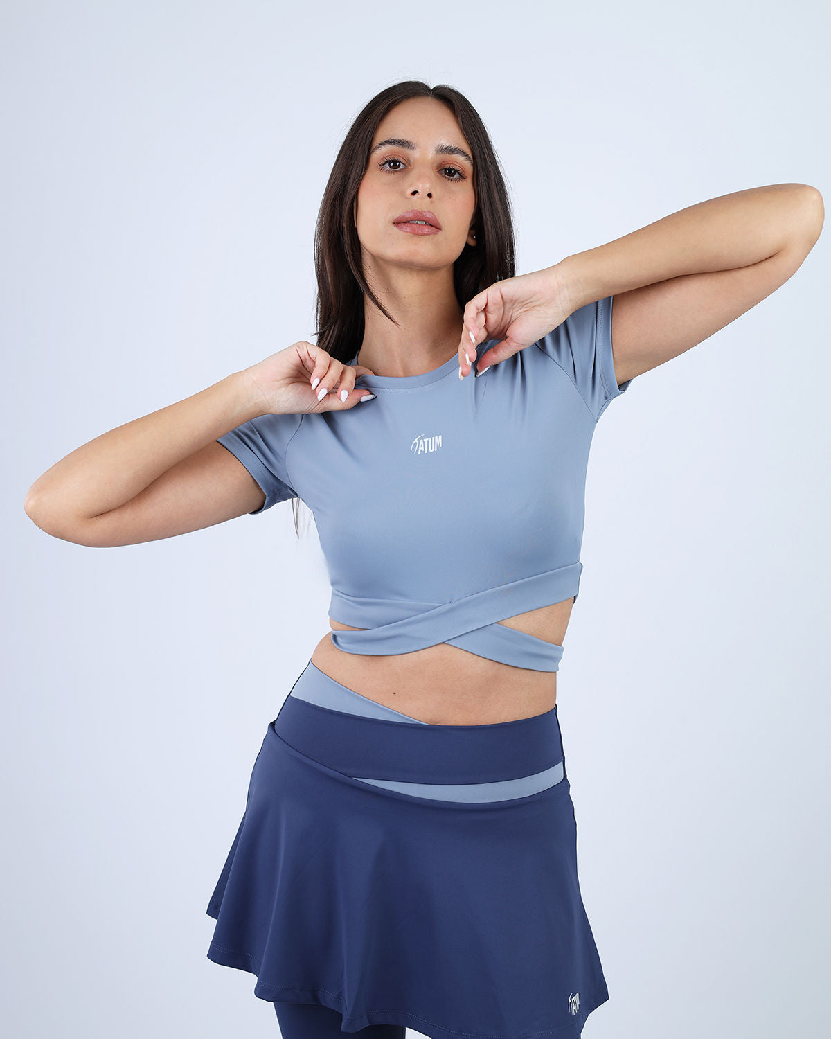 Twisted Short Sleeves Blue Crop Top-Atum -10600859