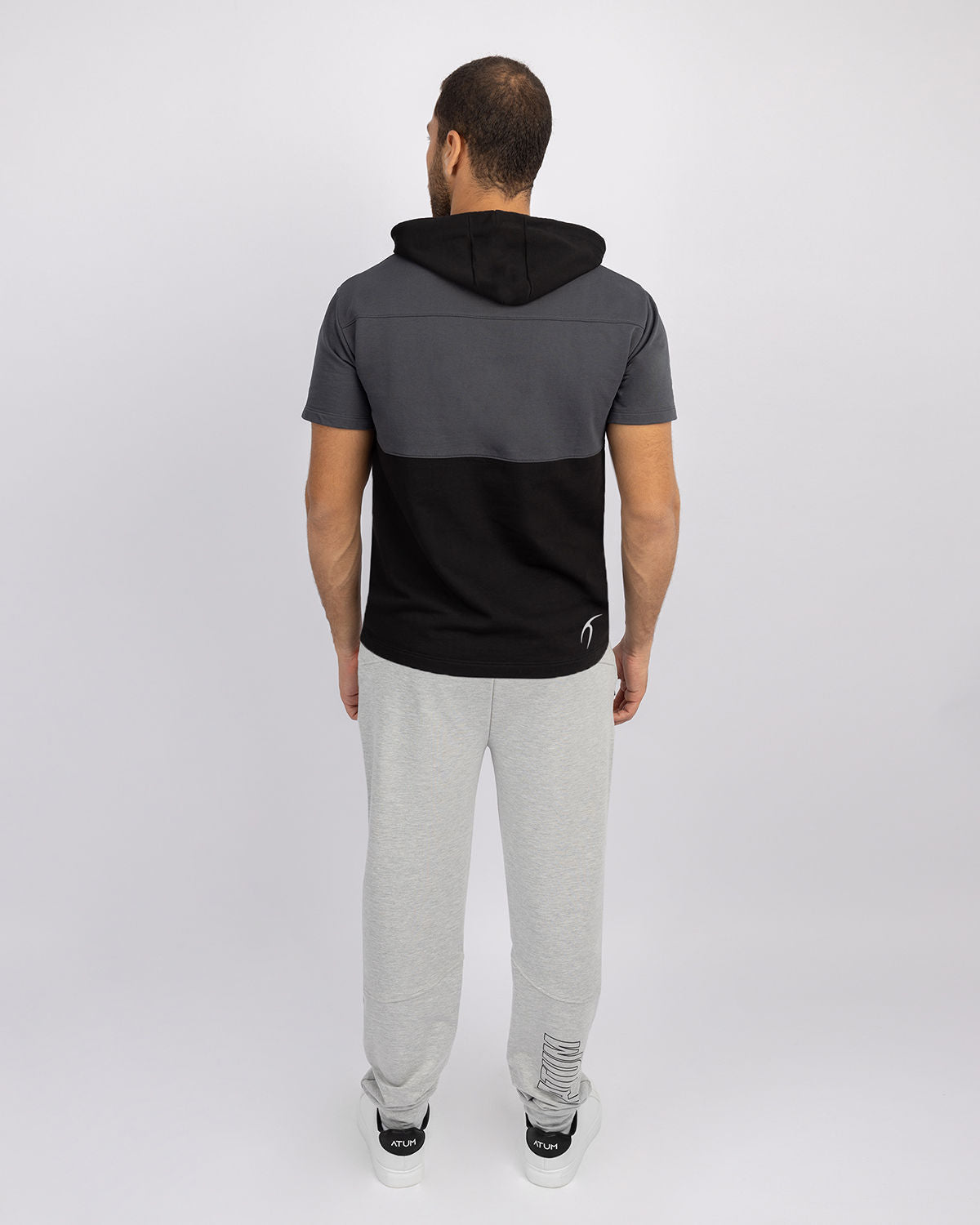 Half Sleeve Gray Hoodie-Atum -87813390