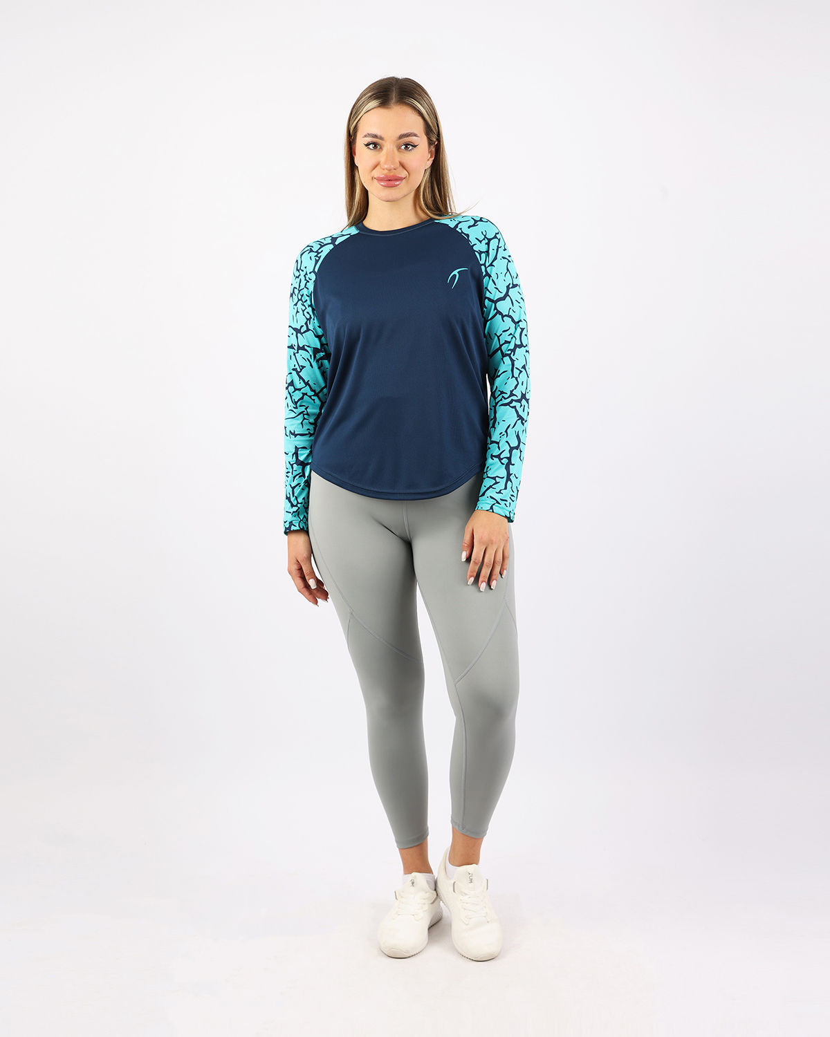Crew Neck Long Sleeve Turquoise Top-Atum -88703879