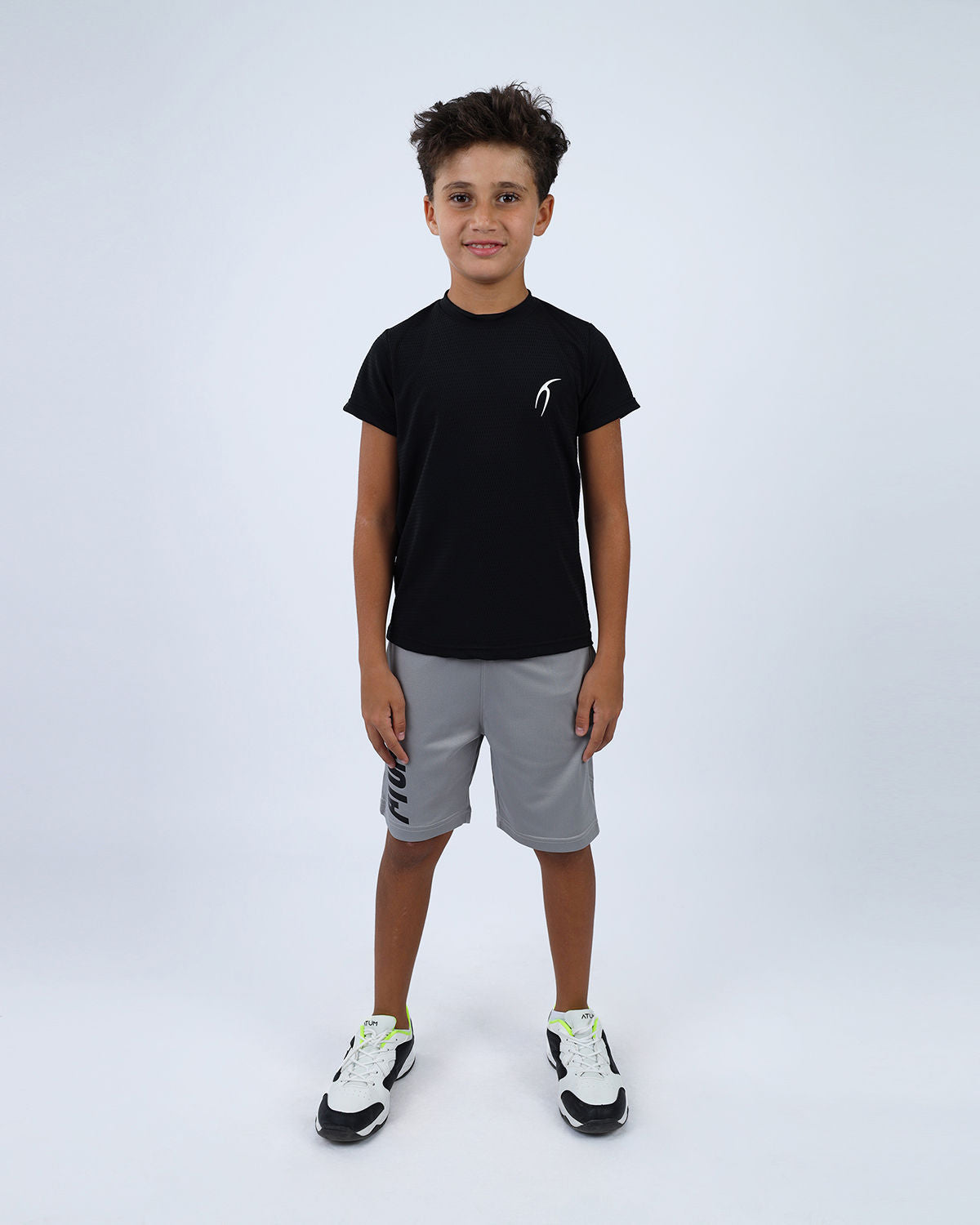 Crew Neck Short Sleeve Black Breathable Top-Atum -77124574