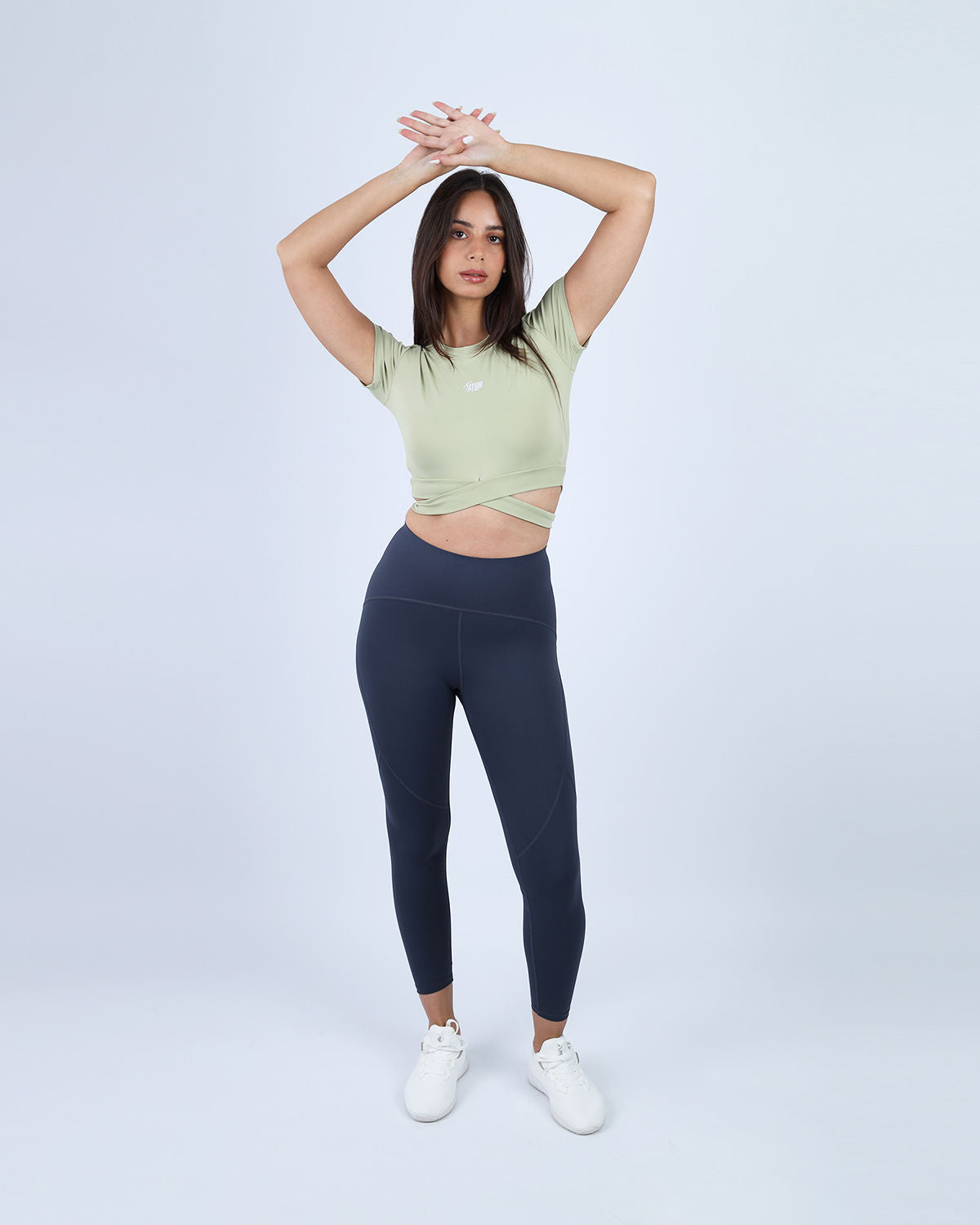 Twisted Short Sleeves Green Crop Top-Atum -73053695