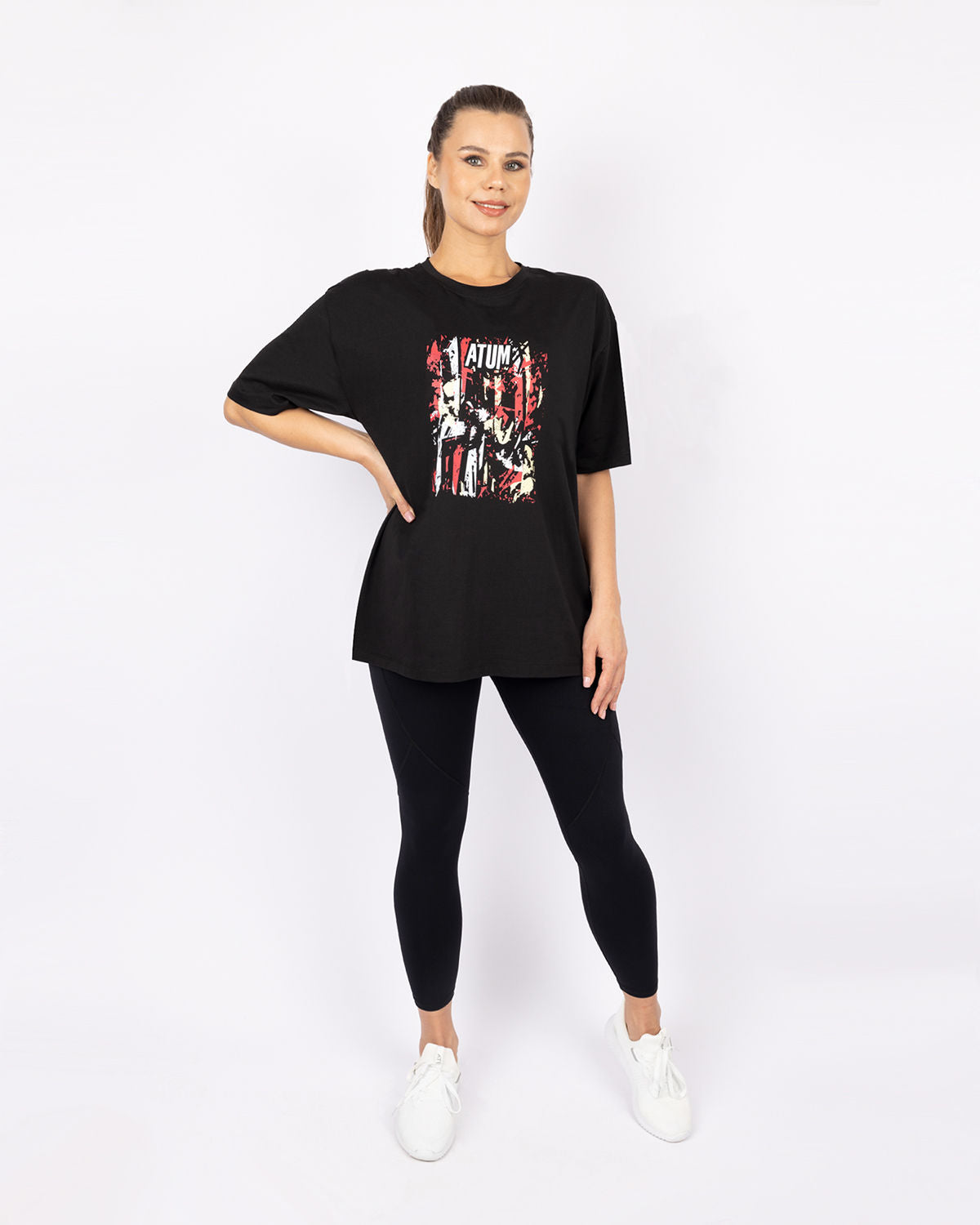 Oversize Printed Women's Black T-Shirt-Atum -6780415