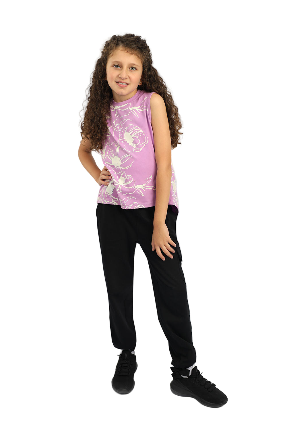Girl's Flowery Violet Tank Top-Atum -30489333