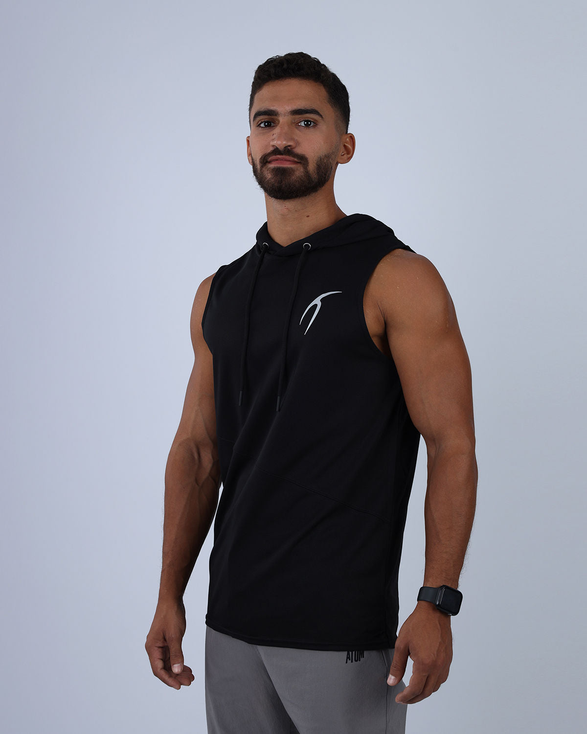 Sleeveless Breathable Black Hoodie-Atum -57400595