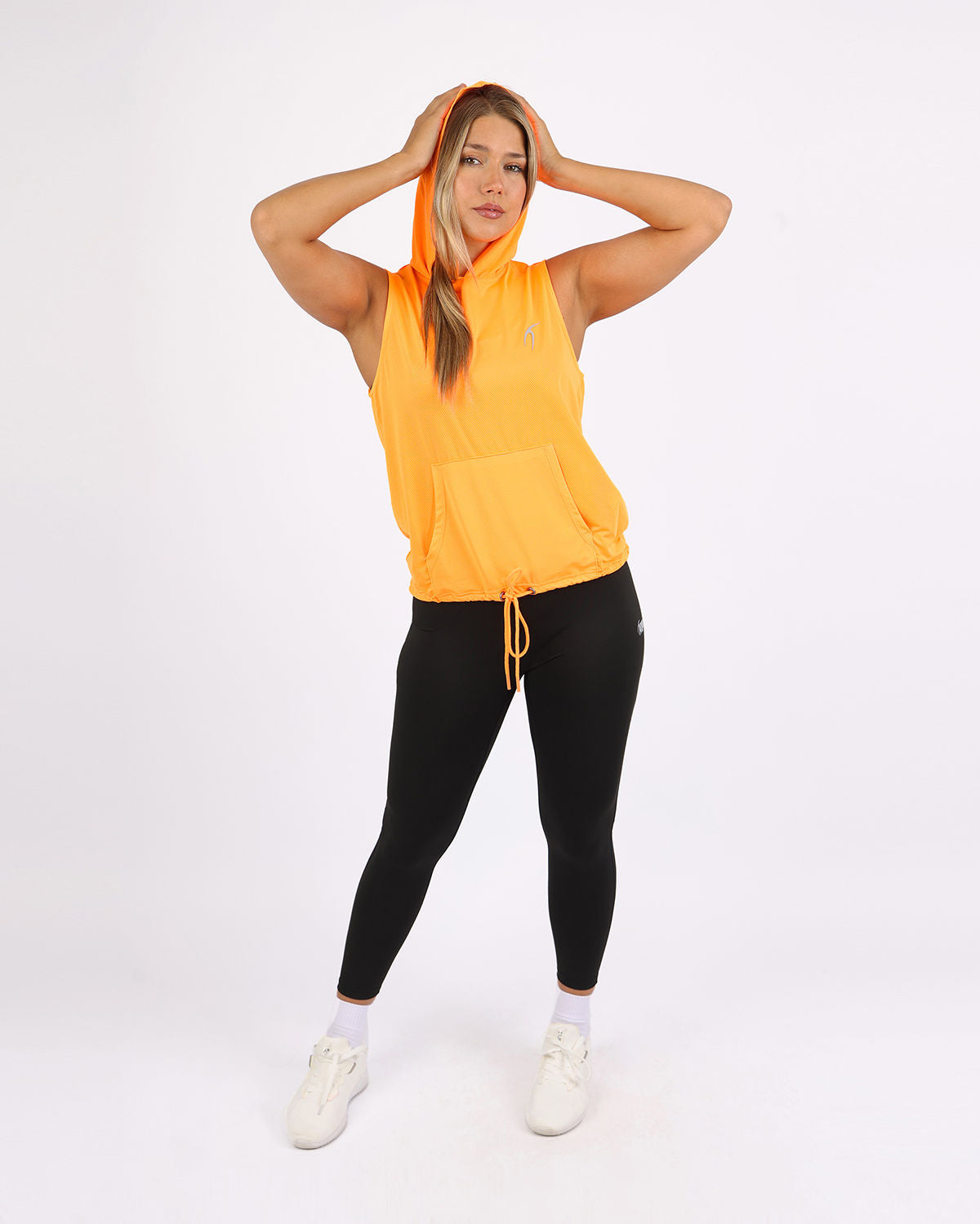 Sleeveless Breathable Orange Women's Hoodie-Atum -63934386