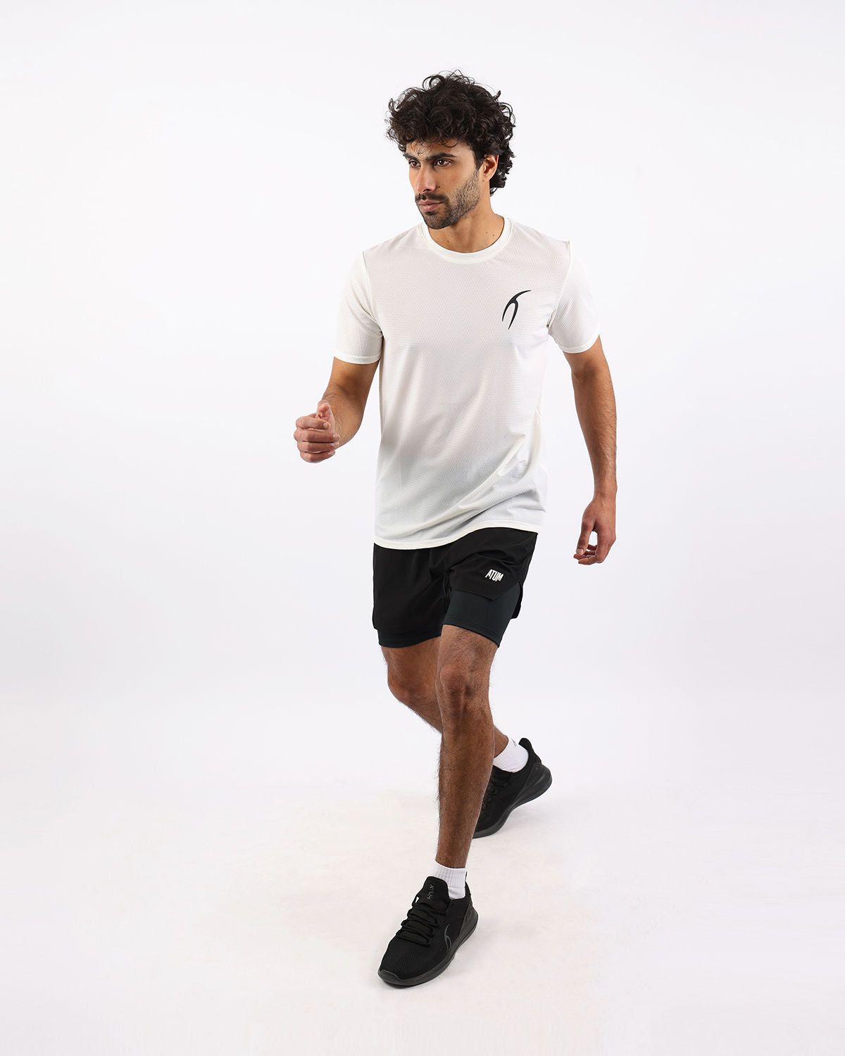 Crew Neck Short Sleeve White Athletic Top-Atum -88691457