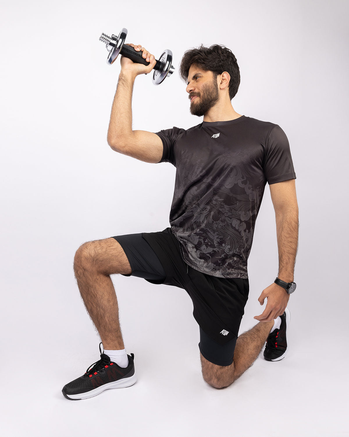 Round Printed Black T-Shirt-Atum -45421607