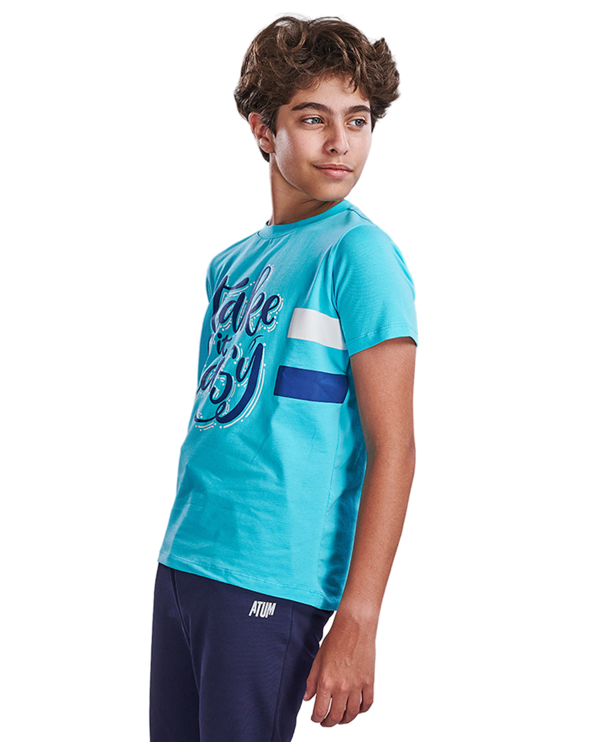 Boy's Basic Printed Aqua T-shirt-Atum -92909962