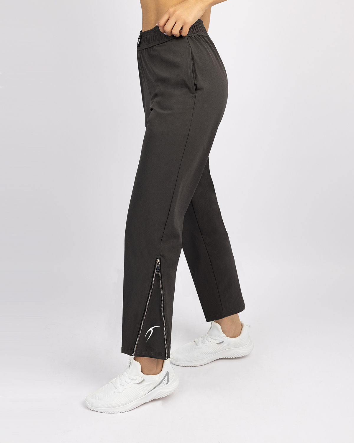 Slit Zipper Gray Women's Pants-Atum -4963926