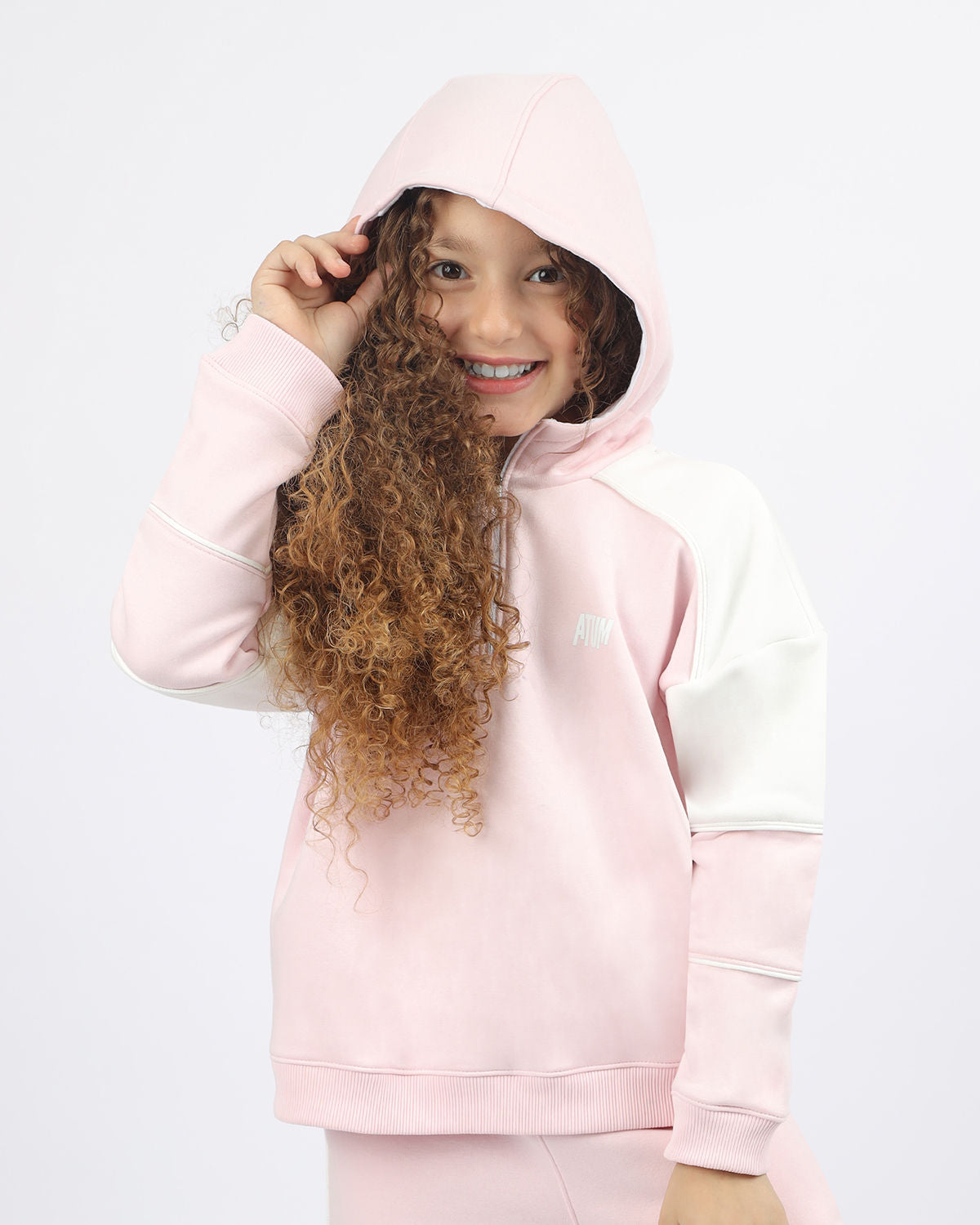 Girl's Quarter Pink Zip Hoodie-Atum -33278271