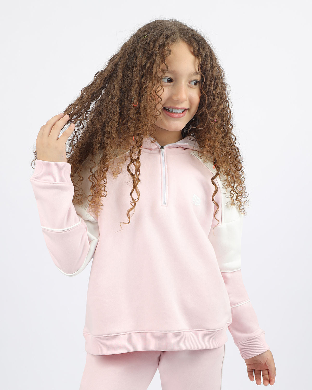 Girl's Quarter Pink Zip Hoodie-Atum -37722200