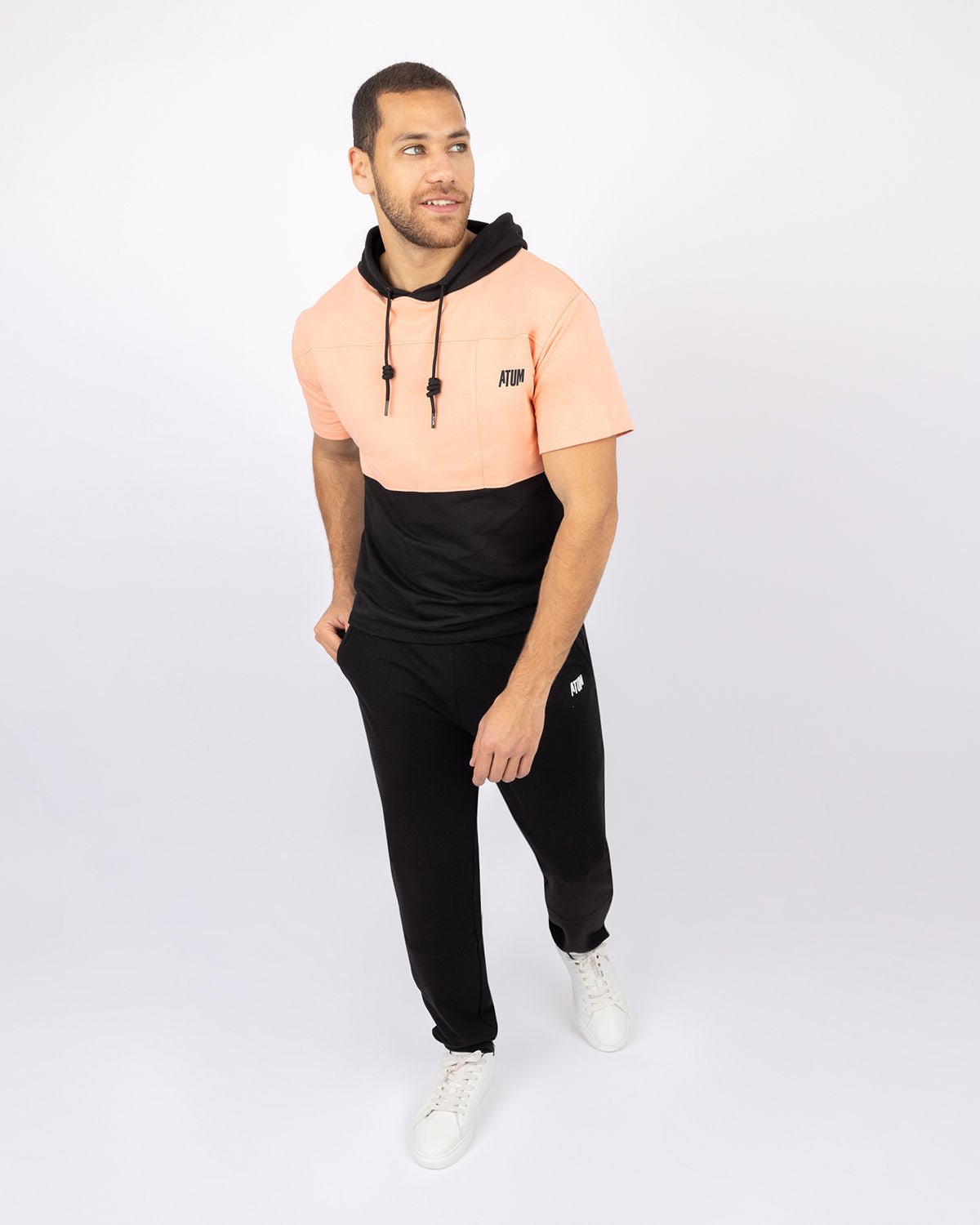 Half Sleeve Coral Hoodie-Atum -27487762