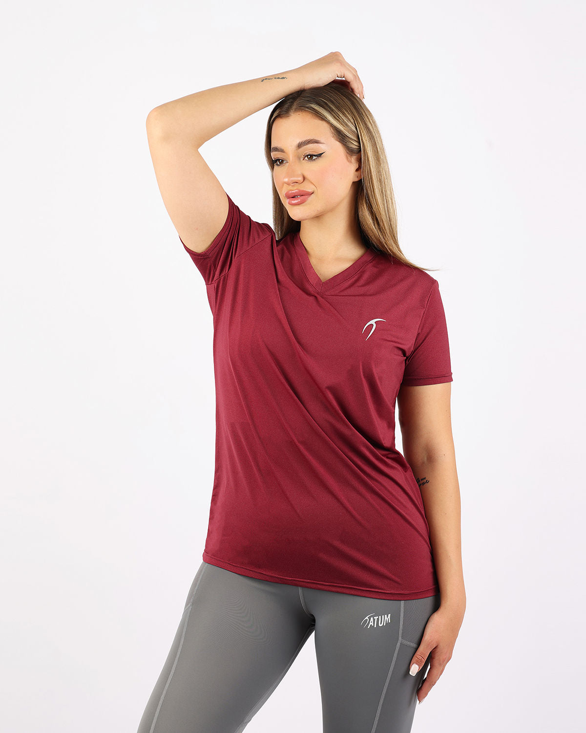 V Neck Training Burgundy Top-Atum -74260835