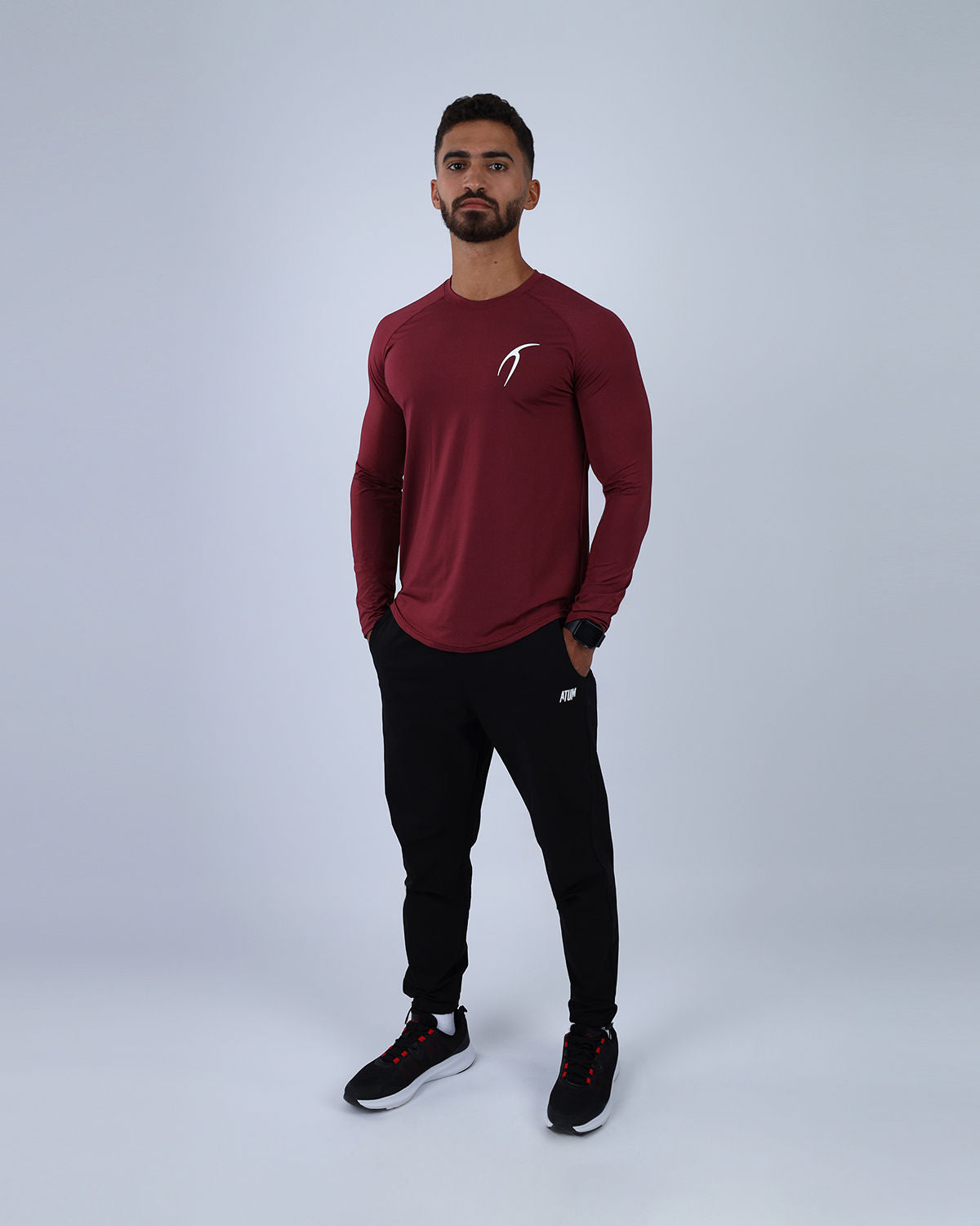 Long Sleeve Running Burgundy Tee-Atum -18863306