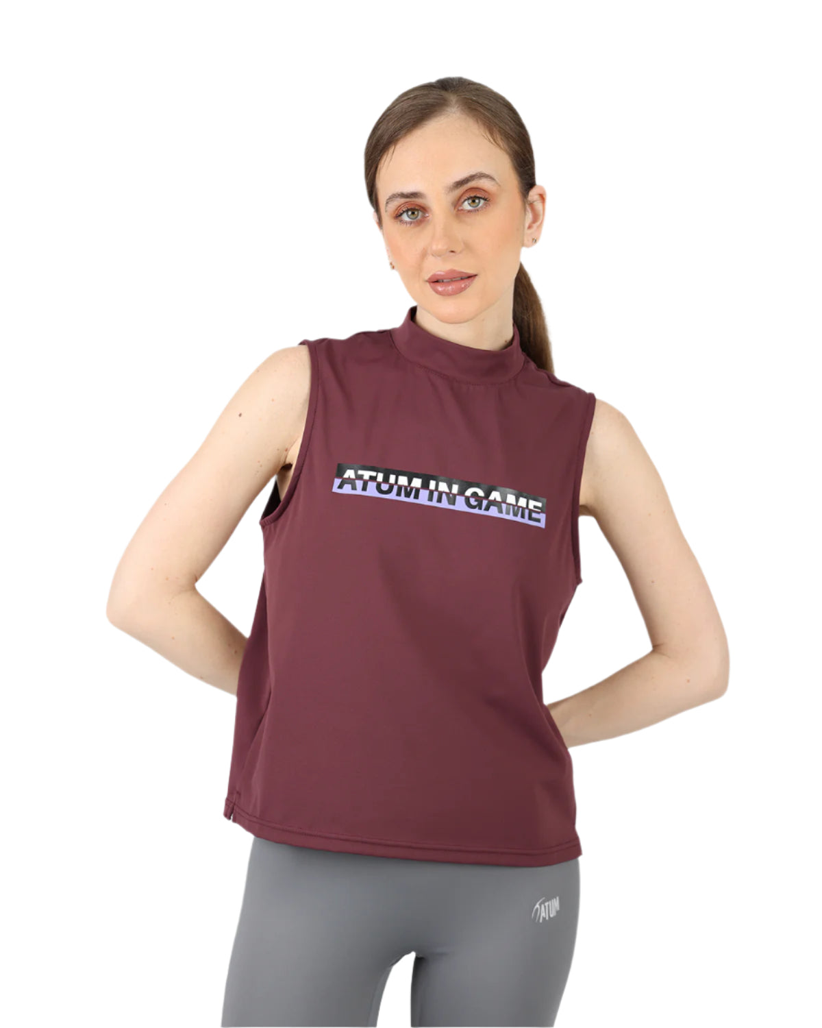 Sleeveless Training Burgundy Tank Top-Atum -38649158