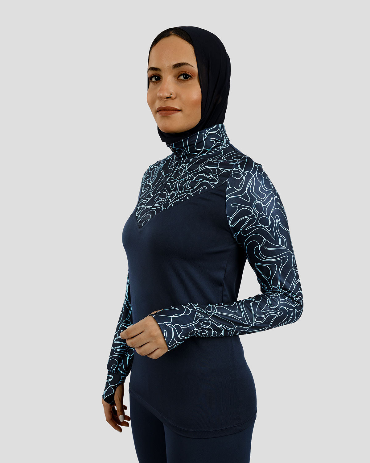 High-Neck Limitless Navy Top-Atum -27134594