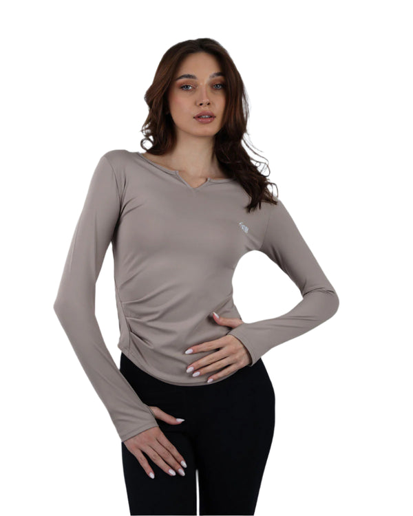 Elegance Women's Coffee Long-Sleeve Top-Atum -51161192