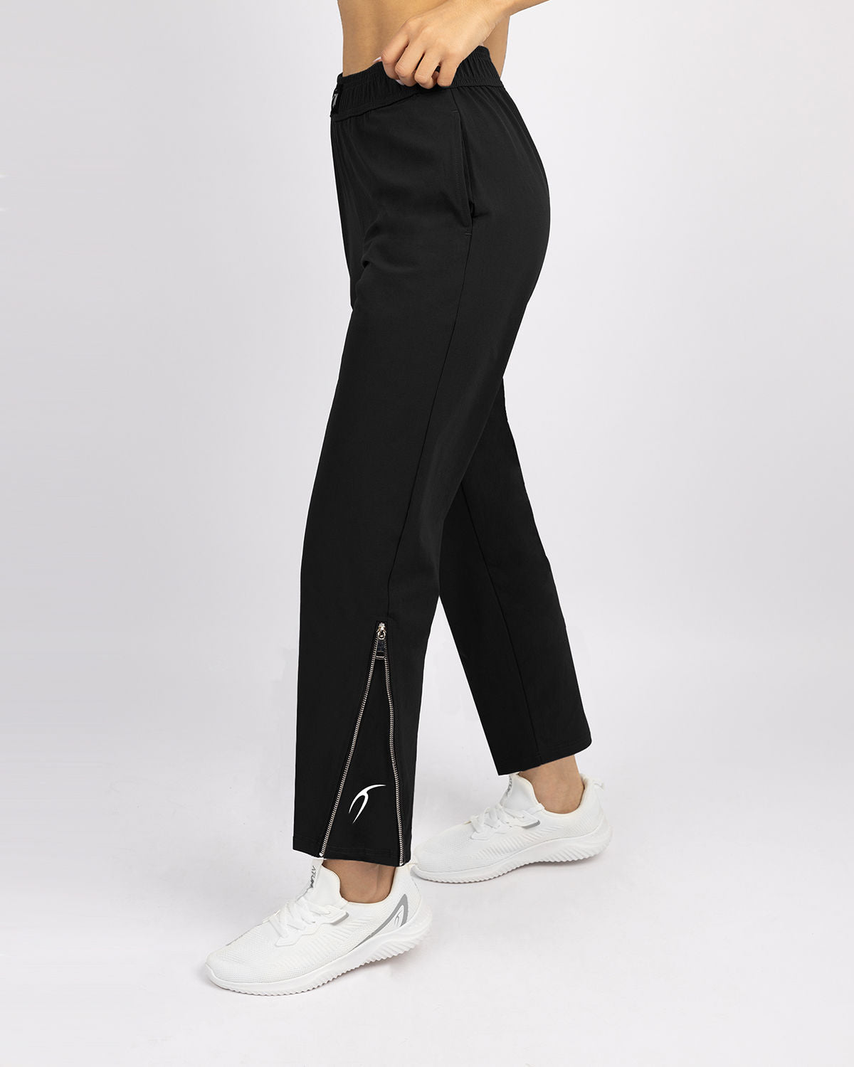 Slit Zipper Black Women's Pants-Atum -94114526