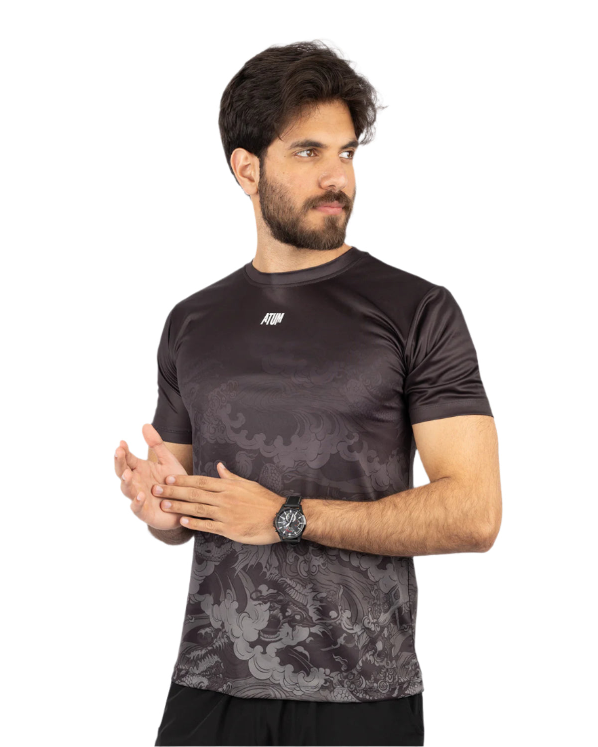 Round Printed Black T-Shirt-Atum -16667171