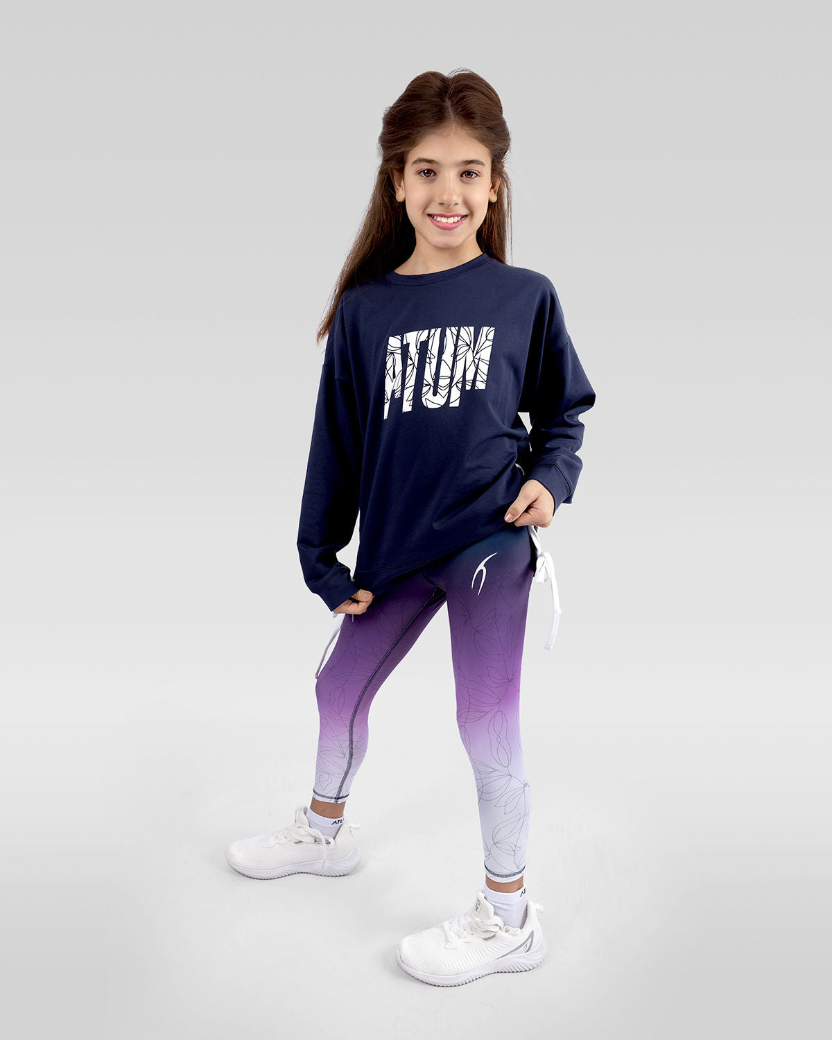 Printed Girl's Navy Leggings-Atum -54042002