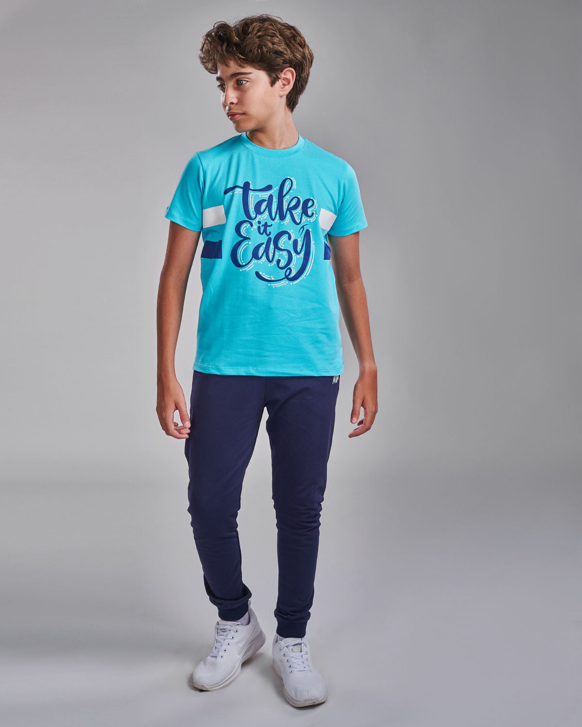 Boy's Basic Printed Aqua T-shirt