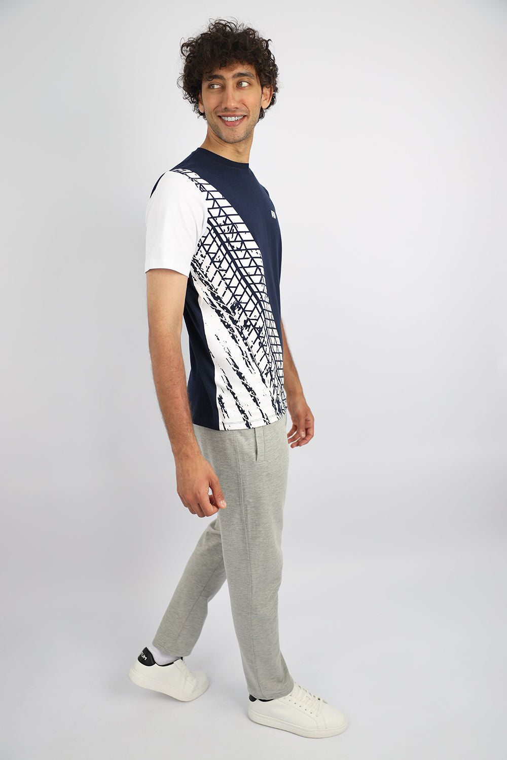 Futuristic Crew-Neck Navy T-Shirt-Atum -28747770