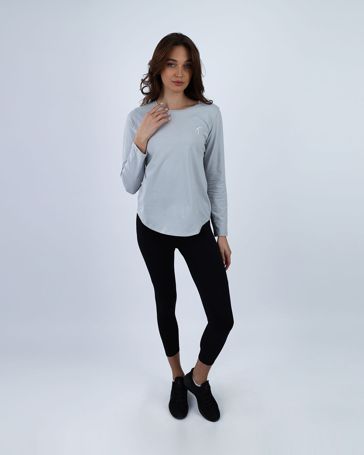 Basic Long Sleeve Gray T-Shirt-Atum -55300248
