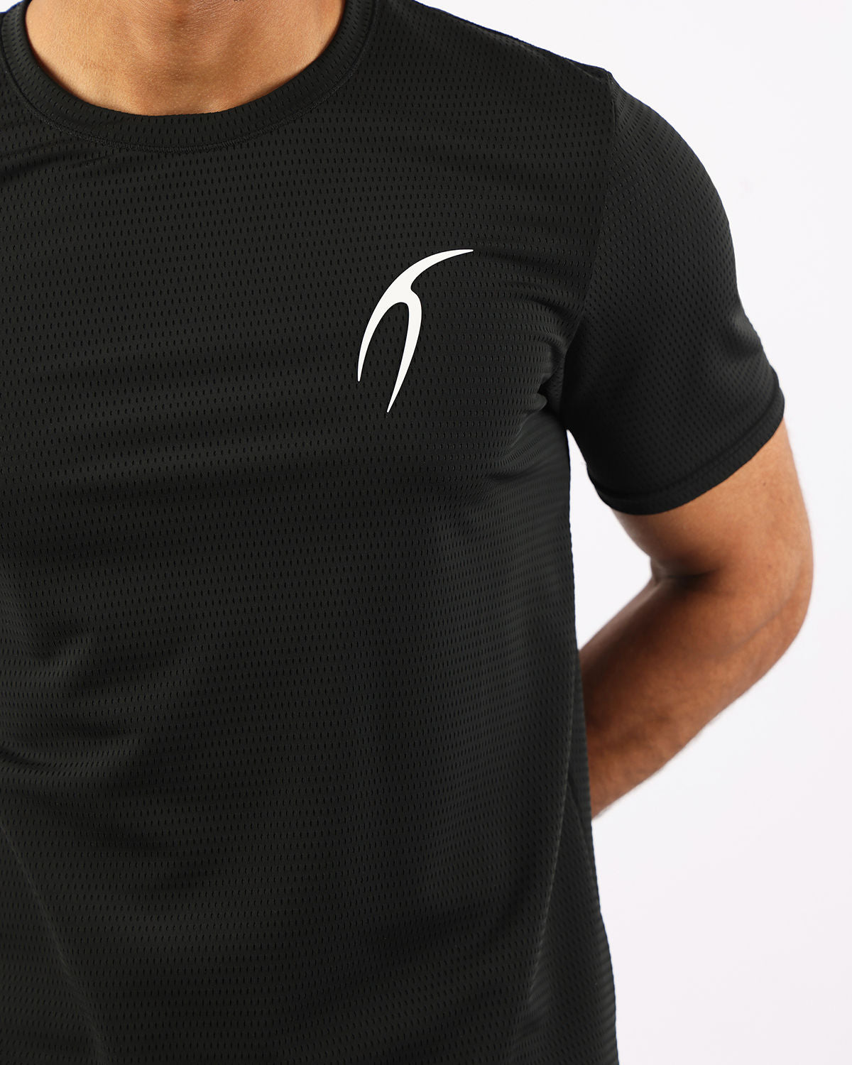 Crew Neck Short Sleeve Black Athletic Top-Atum -97503585