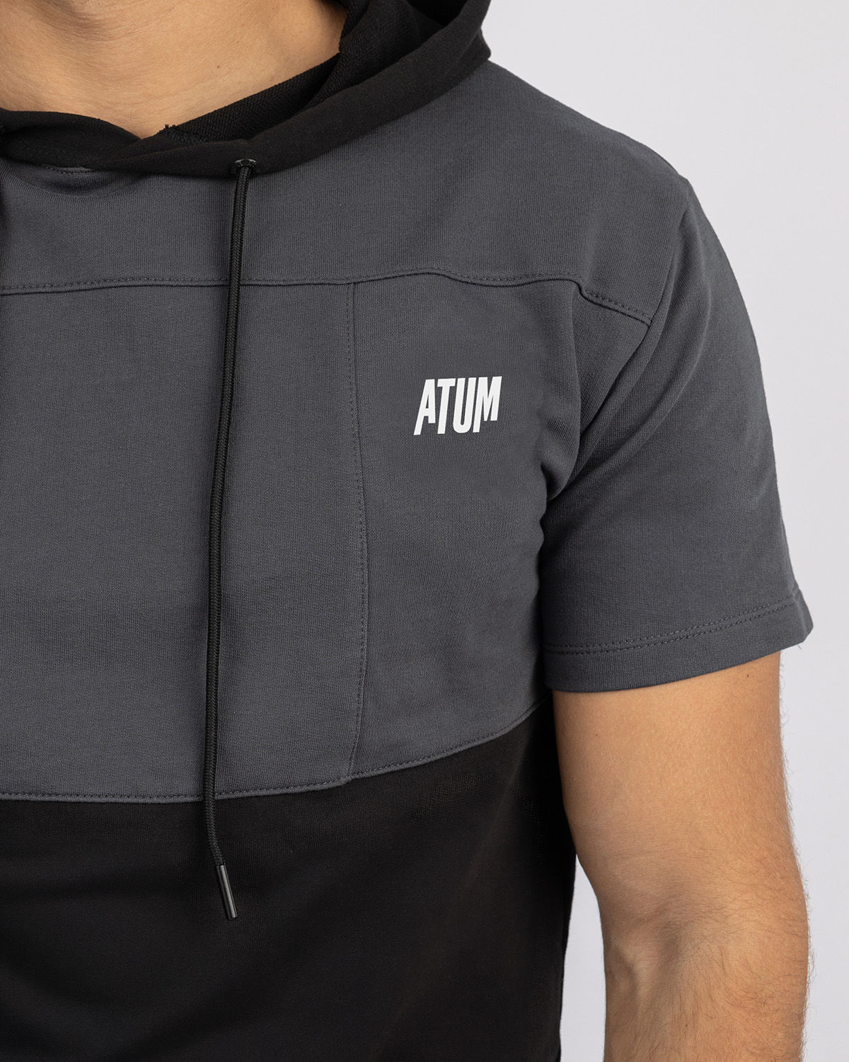 Half Sleeve Gray Hoodie-Atum -2564372