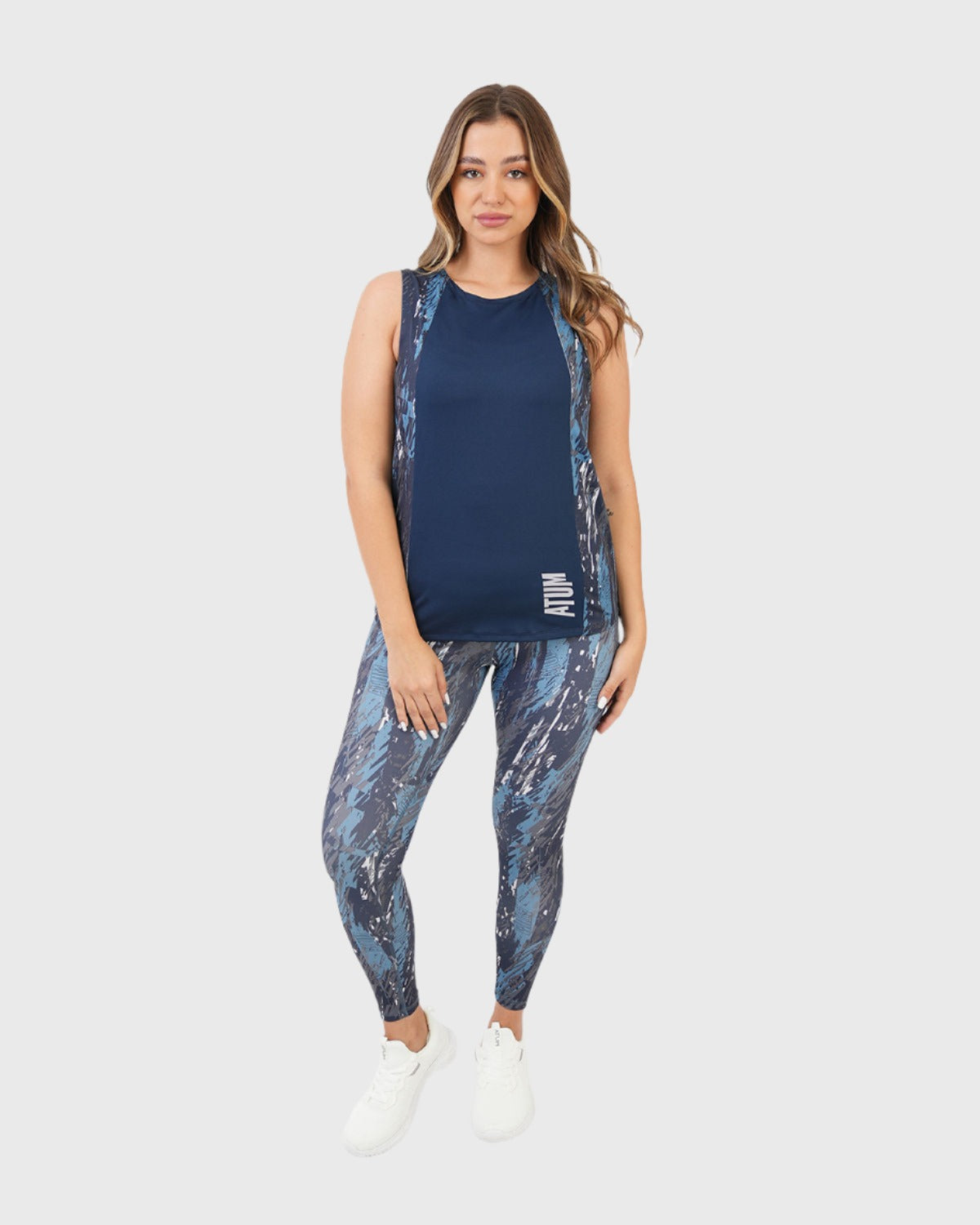 Marble Printed Navy Tank Top-Atum -32254091
