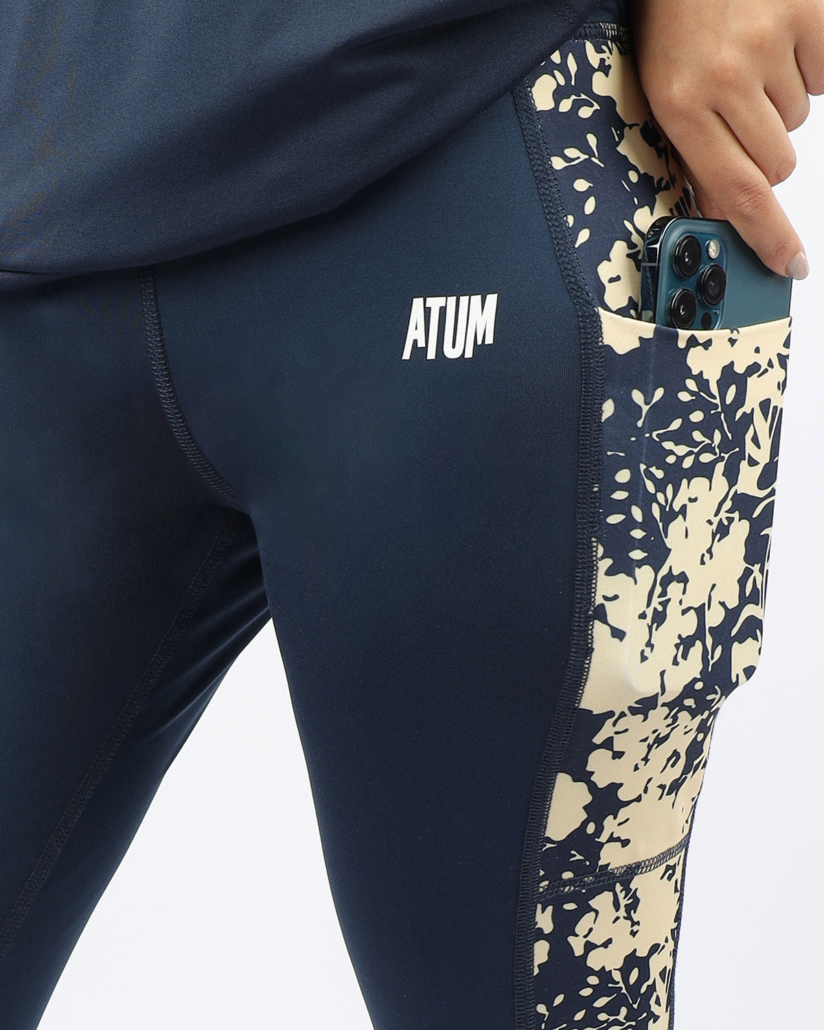 Printed Panel Navy Leggings-Atum -18530098