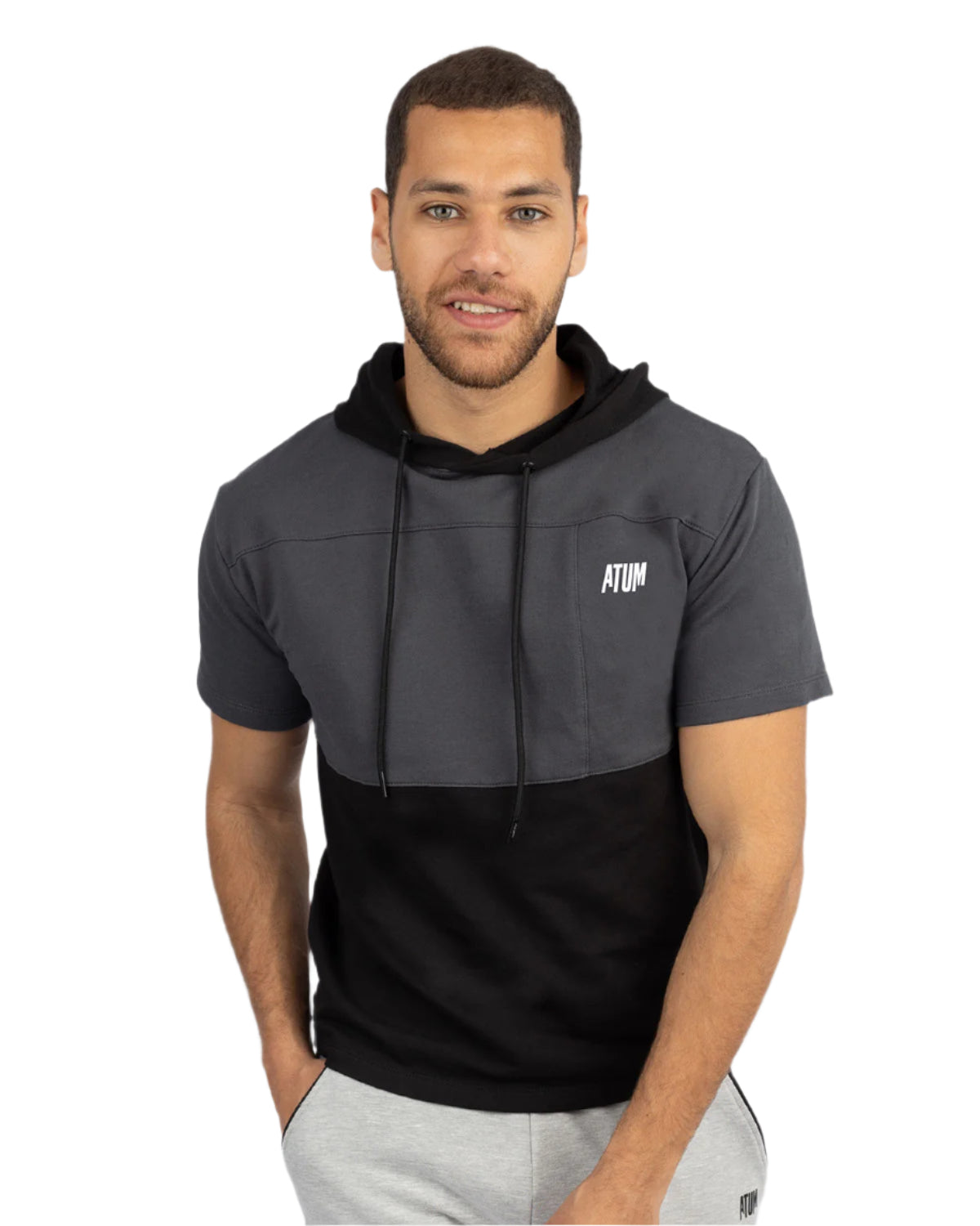 Half Sleeve Gray Hoodie-Atum -6239430