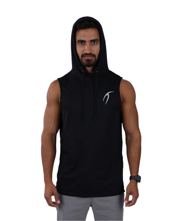 Sleeveless Breathable Black Hoodie-Atum -48396180