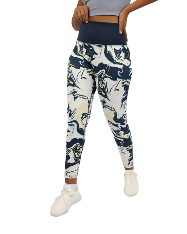 Blooming High Waist Navy Leggings-Atum -25428521