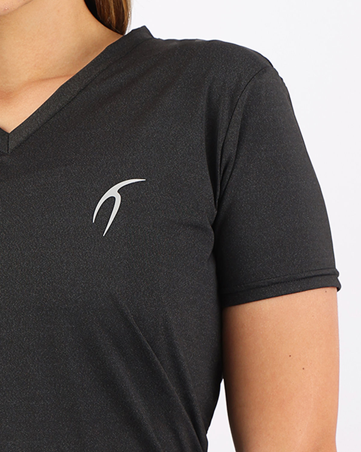 V Neck Training Black Top-Atum -83639450
