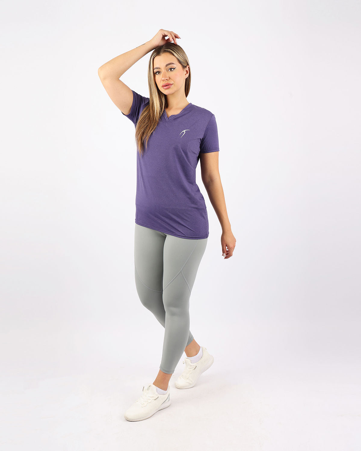 V Neck Training Purple Top-Atum -43297458