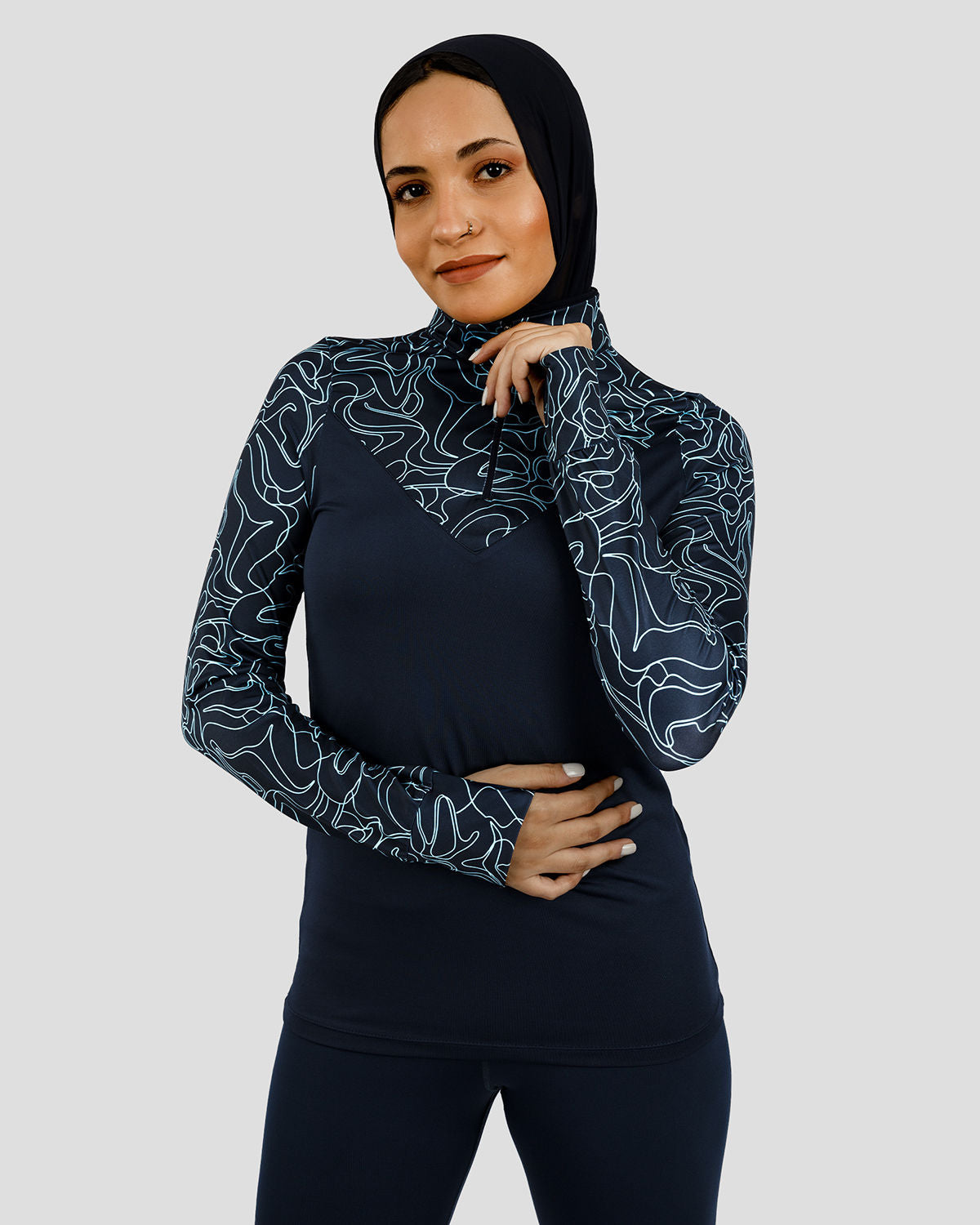 High-Neck Limitless Navy Top-Atum -83534248