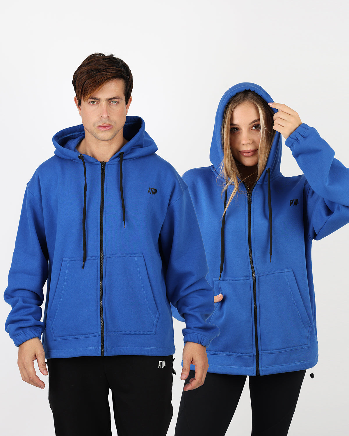 Unisex Essential Zip Blue Hoodie-Atum -64489883