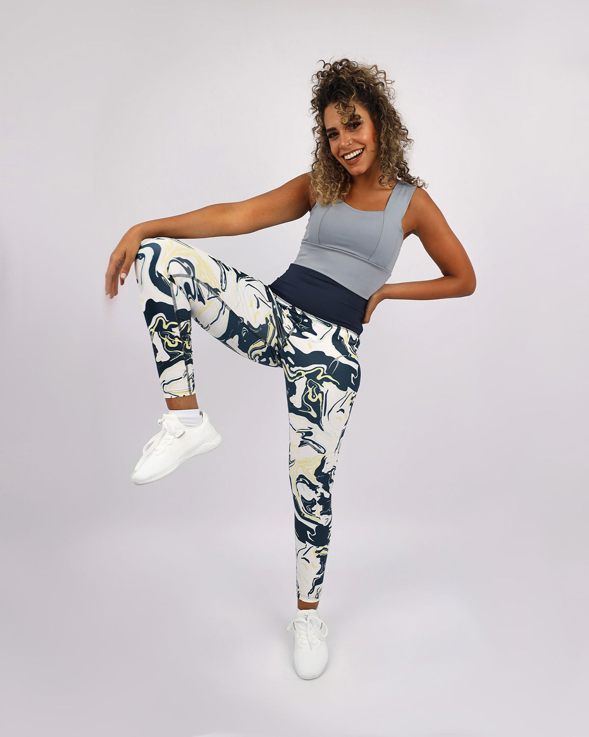 Blooming High Waist Navy Leggings-Atum -29963852