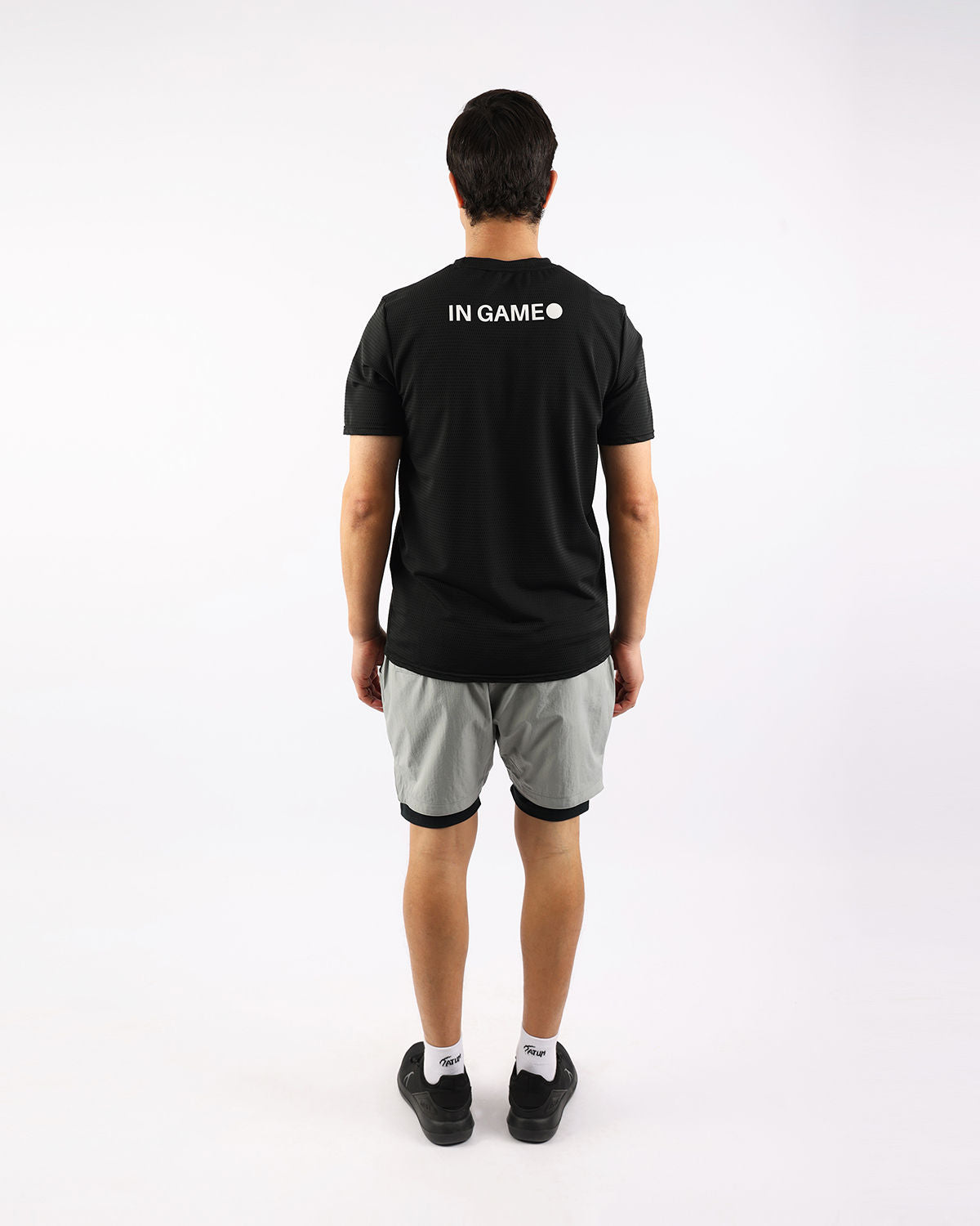 Crew Neck Short Sleeve Black Athletic Top-Atum -25486514