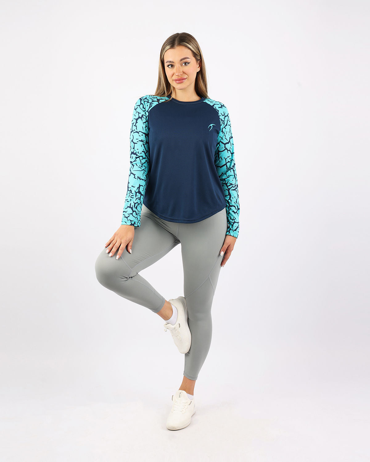 Crew Neck Long Sleeve Turquoise Top-Atum -2934791