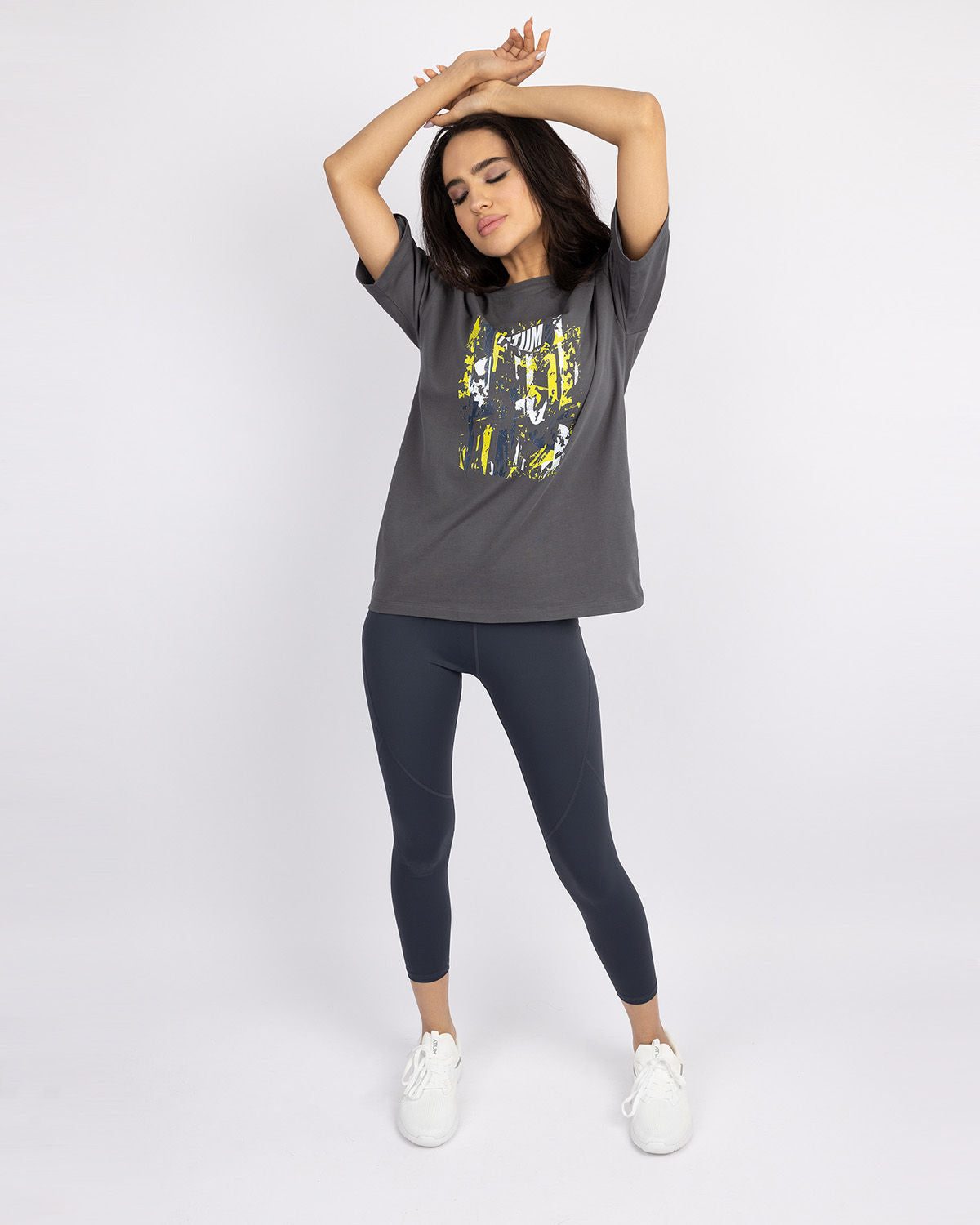 Oversize Printed Women's Gray T-Shirt-Atum -73588808