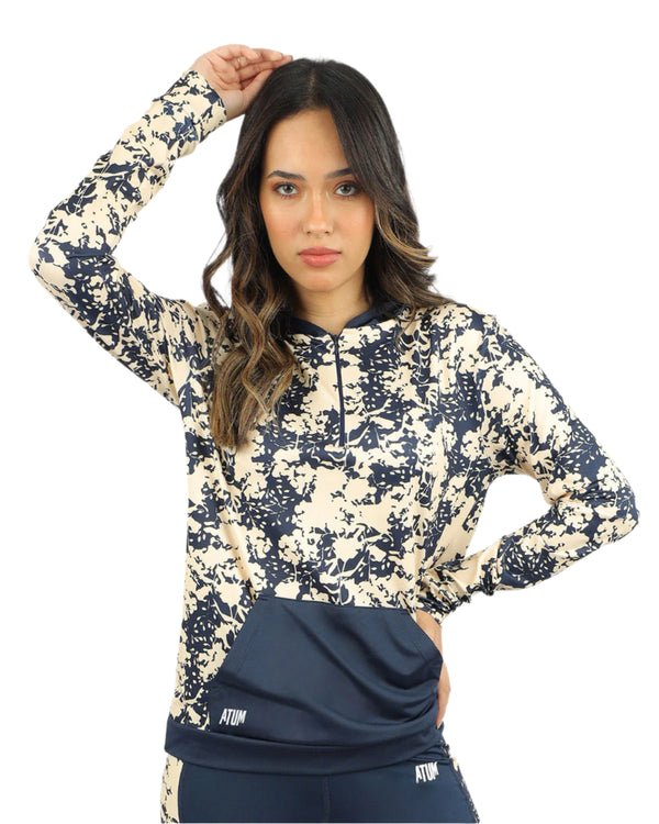 Long Sleeves Women's Navy Hoodie-Atum -1641696