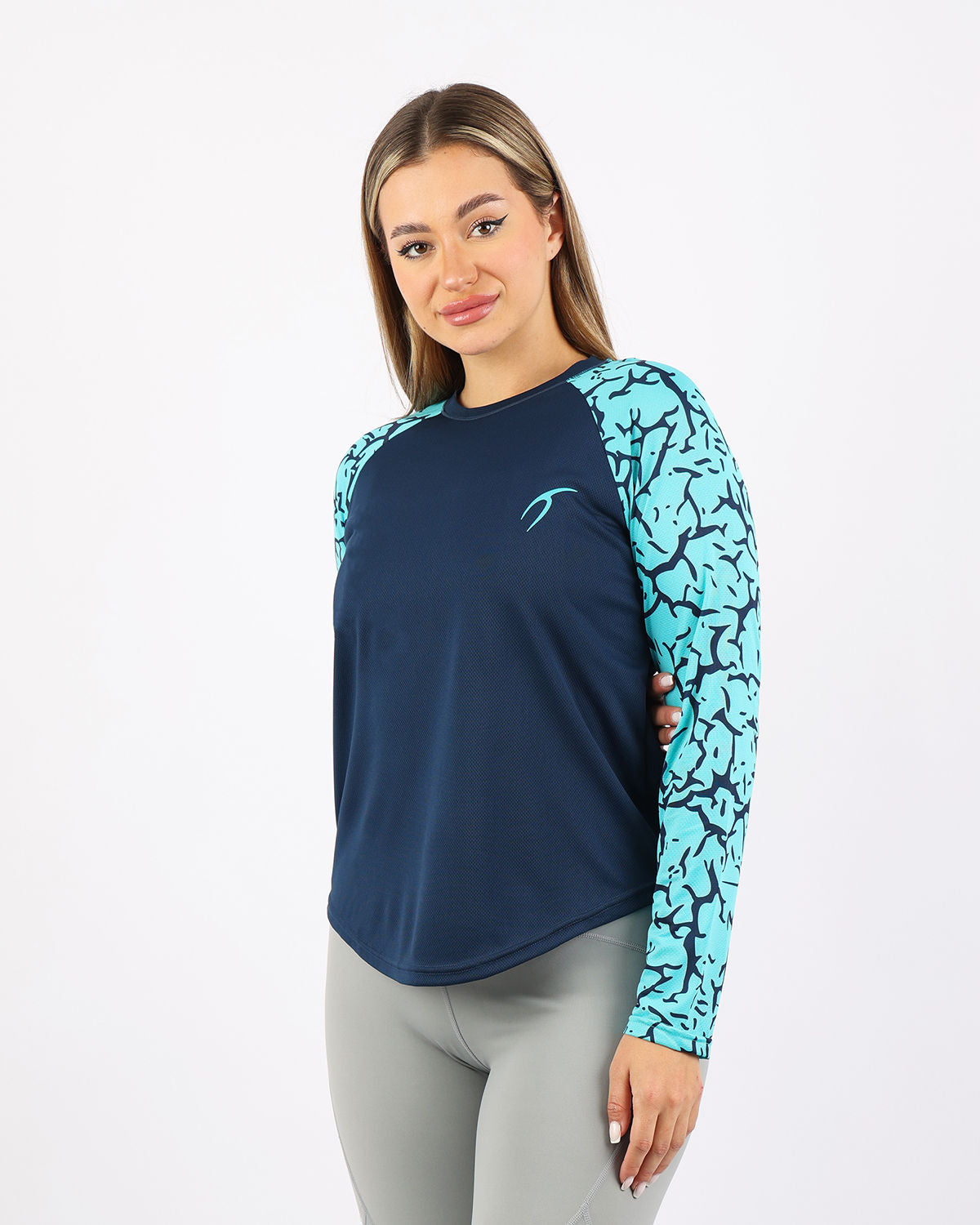 Crew Neck Long Sleeve Turquoise Top-Atum -36077428