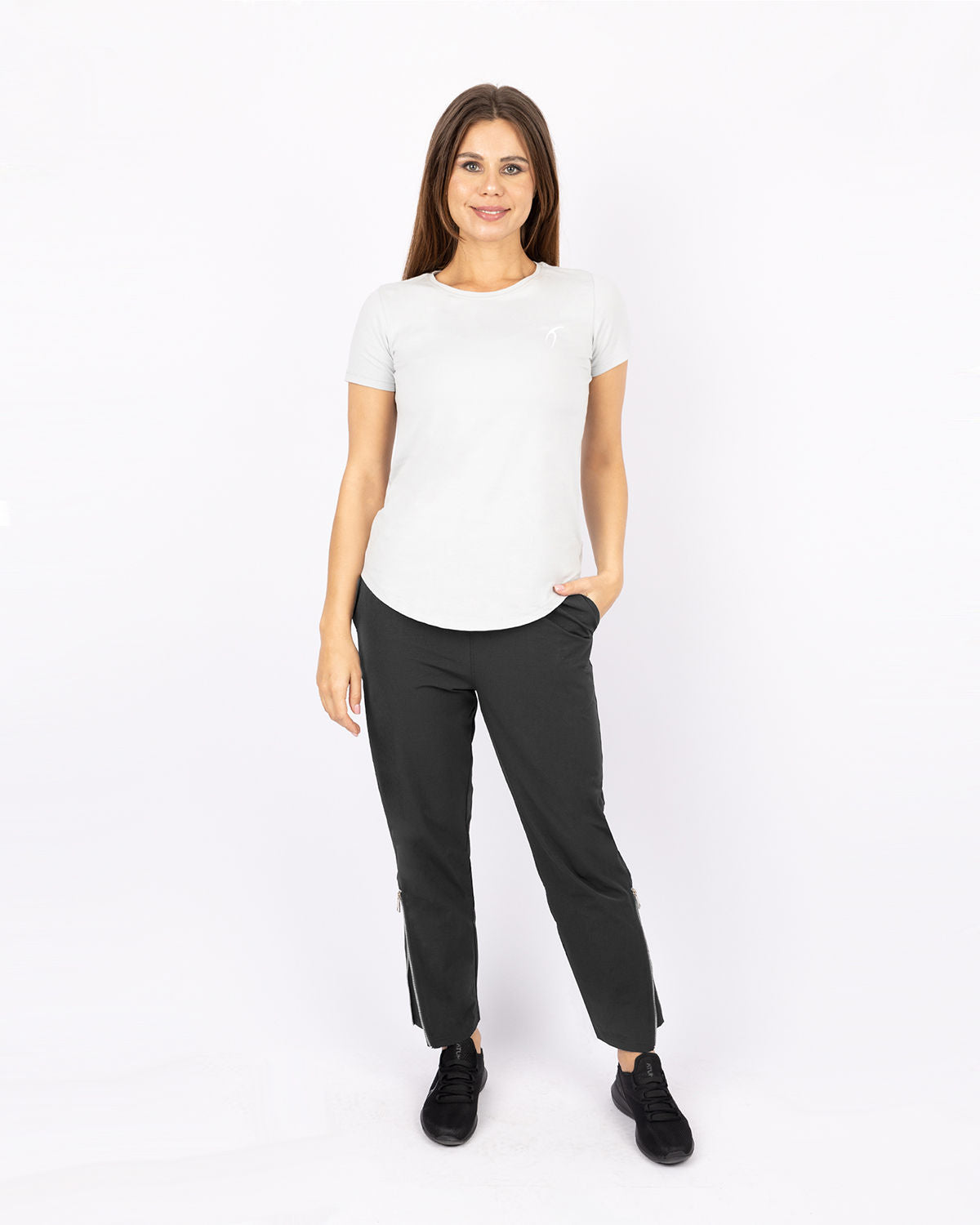 Slit Zipper Gray Women's Pants-Atum -83543083