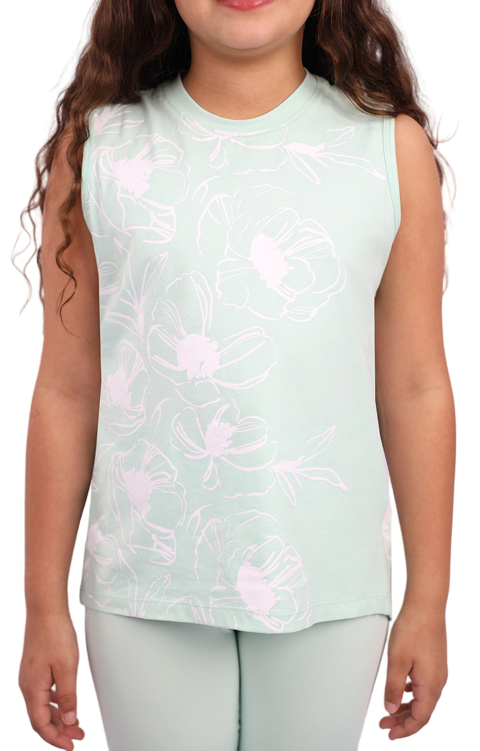 Girl's Flowery Mint Tank Top