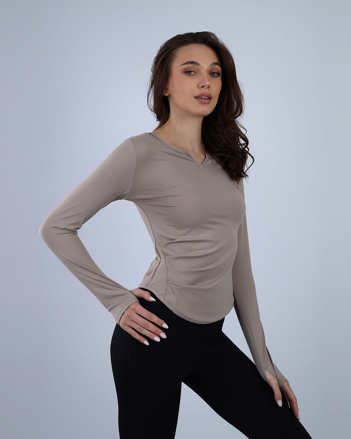 Elegance Women's Coffee Long-Sleeve Top-Atum -13156616