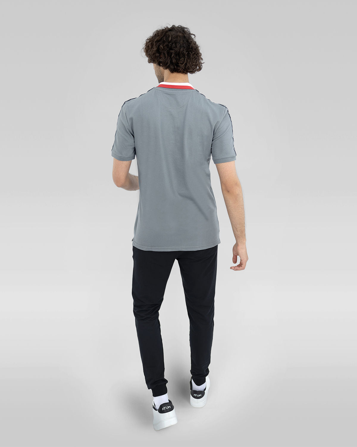 Stripped Neck Gray Polo Shirt