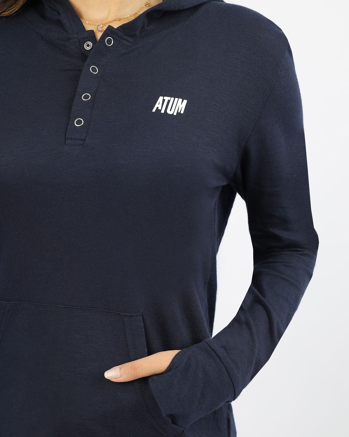 Women's Hooded Navy T-Shirt-Atum -62144273